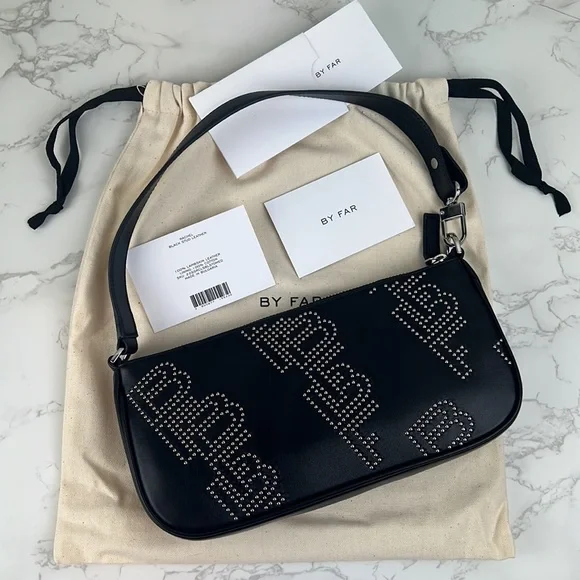 By Far Rachel Black Stud Leather Shoulder Bag - Picture 2 of 16